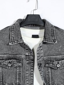Manfinity Men 1pc Flap Pocket Denim Jacket - Grey - View 3
