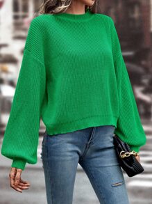 SHEIN Unity Solid Drop Shoulder Knitted Jumper - Green - View 1