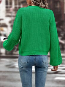 SHEIN Unity Solid Drop Shoulder Knitted Jumper - Green - View 2