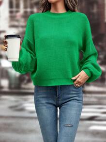 SHEIN Unity Solid Drop Shoulder Knitted Jumper - Green - View 3