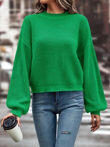 SHEIN Unity Solid Drop Shoulder Knitted Jumper - Green - View 5