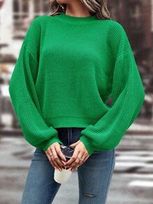 SHEIN Unity Solid Drop Shoulder Knitted Jumper - Green - View 6