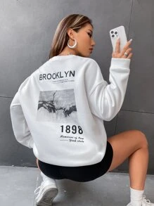 SHEIN Unity 标语和手印保暖衬里运动衫布鲁克林布鲁克林的每一天都让人怀念 1898 年纽约州的回忆，长袖上衣