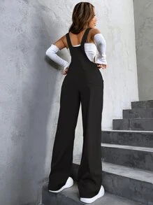 SHEIN Unity 1pc Flap Pocket Overalls - Black - View 2