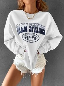 SHEIN Unity Tree And Letter Graphic Sweatshirt - White - View 1