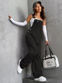 SHEIN Unity 1pc Flap Pocket Overalls - Black - View 3