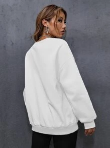 SHEIN Unity Tree And Letter Graphic Sweatshirt - White - View 2