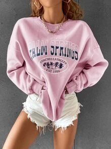SHEIN Unity Tree And Letter Graphic Sweatshirt - Pink - View 1