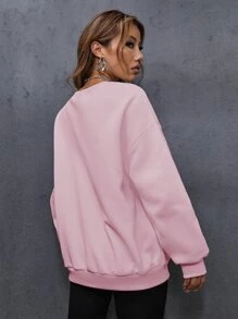 SHEIN Unity Tree And Letter Graphic Sweatshirt - Pink - View 2