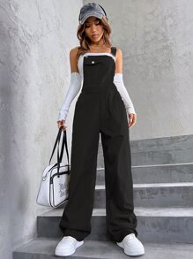 SHEIN Unity 1pc Flap Pocket Overalls - Black - View 5