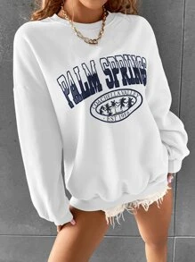 SHEIN Unity Tree And Letter Graphic Sweatshirt - White - View 5