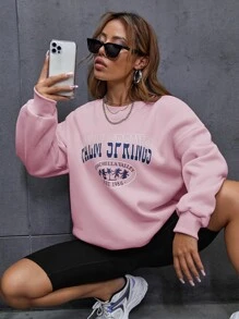 SHEIN Unity Tree And Letter Graphic Sweatshirt - Pink - View 3