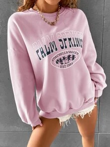SHEIN Unity Tree And Letter Graphic Sweatshirt - Pink - View 4