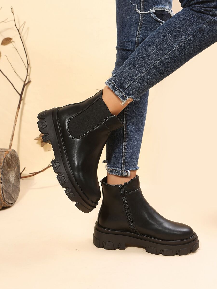 Zipper Side Chelsea Boots - Black - View 1