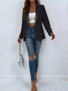 RosyDaze Lapel Neck Single Button Blazer