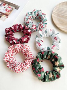 5pcs Christmas Themed Reindeer, Santa Claus And Christmas Tree Pattern Hair Ties - Multicolor - View 1