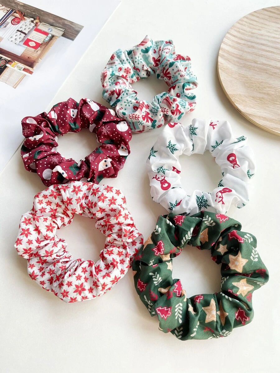5pcs Christmas Themed Reindeer, Santa Claus And Christmas Tree Pattern Hair Ties - Multicolor - View 1