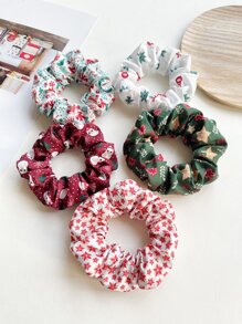 5pcs Christmas Themed Reindeer, Santa Claus And Christmas Tree Pattern Hair Ties - Multicolor - View 2