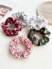 5pcs Christmas Themed Reindeer, Santa Claus And Christmas Tree Pattern Hair Ties - Multicolor - View 3