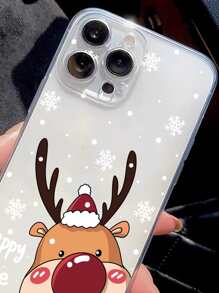 Christmas Elk Print Clear Phone Case Compatible With IPhone 11,IPhone 13,IPhone 14 Pro Max - Multicolor - View 3
