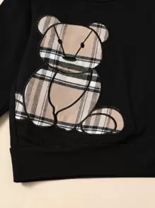 SHEIN Baby Boy Bear Embroidery Plaid Pullover & Joggers - Multicolor - View 4