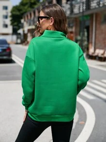 SHEIN LUNE Half Zipper Placket Drop Shoulder Sweatshirt - Green - View 2