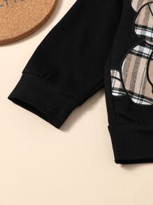 SHEIN Baby Boy Bear Embroidery Plaid Pullover & Joggers - Multicolor - View 6