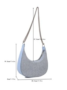 Túi vai Đúc màu trơn Chuỗi Đúng mốt - Màu xanh lam - Xem 3