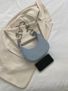 Túi vai Đúc màu trơn Chuỗi Đúng mốt - Màu xanh lam - Xem 4