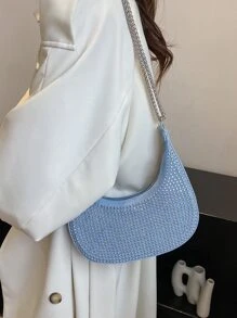 Túi vai Đúc màu trơn Chuỗi Đúng mốt - Màu xanh lam - Xem 5