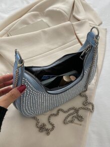 Túi vai Đúc màu trơn Chuỗi Đúng mốt - Màu xanh lam - Xem 6