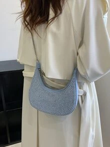 Túi vai Đúc màu trơn Chuỗi Đúng mốt - Màu xanh lam - Xem 7