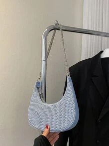 Túi vai Đúc màu trơn Chuỗi Đúng mốt - Màu xanh lam - Xem 8