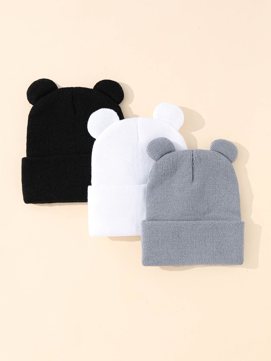 3pcs Baby Solid Knit Hat - Multicolor - View 1