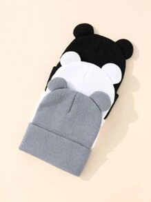 3pcs Baby Solid Knit Hat - Multicolor - View 2