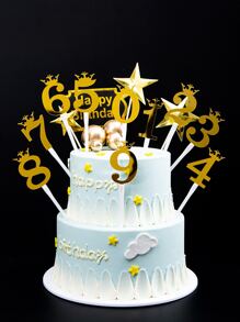 10pcs PMMA Cake Topper, Number & Crown Design Metallic Cake Top Decoration For Child Party - Multicolor - View 1