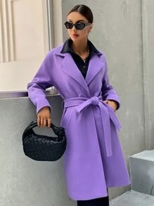 Aveloria 西裝領落肩袖腰帶花呢外套 - 紫色 - 查看 1