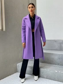 Aveloria 西裝領落肩袖腰帶花呢外套 - 紫色 - 查看 3