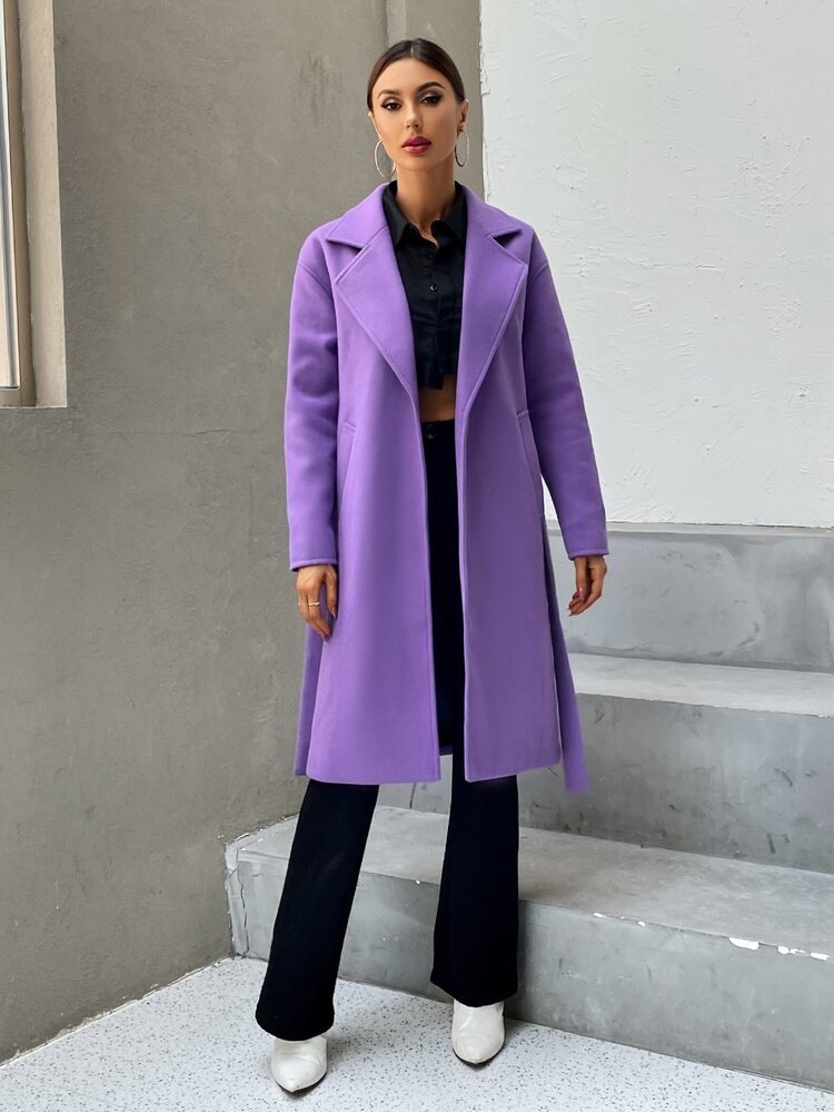 Aveloria 西裝領落肩袖腰帶花呢外套 - 紫色 - 查看 3