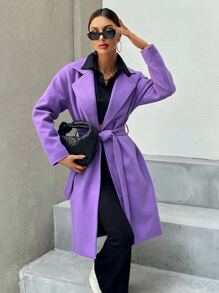 Aveloria 西裝領落肩袖腰帶花呢外套 - 紫色 - 查看 5