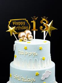 10pcs PMMA Cake Topper, Number & Crown Design Metallic Cake Top Decoration For Child Party - Multicolor - View 3