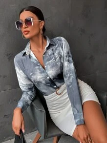 SHEIN BIZwear In ngẫu nhiên Nút phía trước Áo sơ mi Trang phục làm việc - Nhiều màu - Xem 3