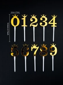 10pcs PMMA Cake Topper, Number & Crown Design Metallic Cake Top Decoration For Child Party - Multicolor - View 4