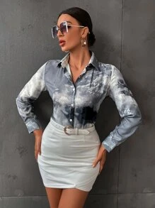 SHEIN BIZwear In ngẫu nhiên Nút phía trước Áo sơ mi Trang phục làm việc - Nhiều màu - Xem 4