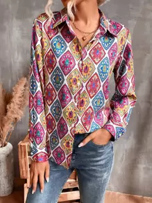 滿版印花前紐扣襯衫 - 彩色 - 查看 1