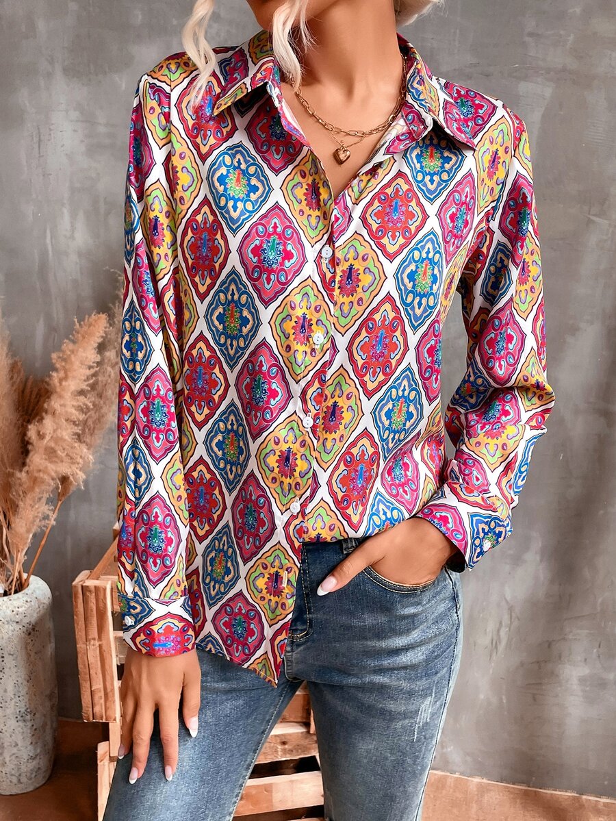 滿版印花前紐扣襯衫 - 彩色 - 查看 1