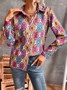 滿版印花前紐扣襯衫 - 彩色 - 查看 3