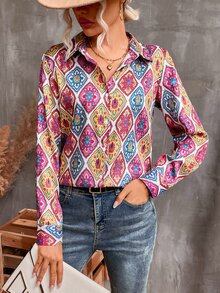 滿版印花前紐扣襯衫 - 彩色 - 查看 4