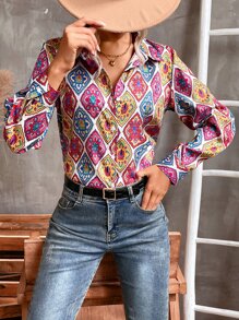 滿版印花前紐扣襯衫 - 彩色 - 查看 5