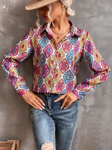 滿版印花前紐扣襯衫 - 彩色 - 查看 6